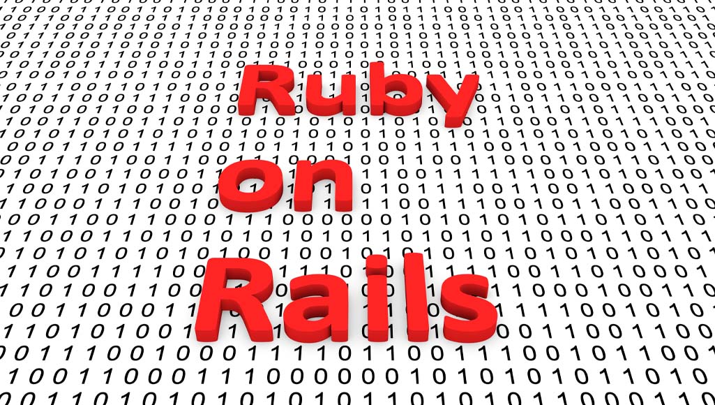 0と1が並んだ面の上にRuby on Railsの文字