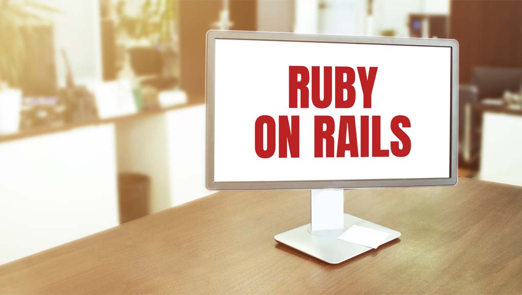 Ruby on Railsと表示されたディスプレイ