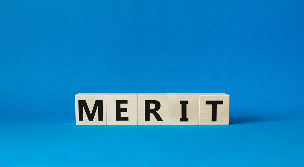 MERITと印字された木製ブロック
